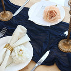 8 Pack Navy Blue Cheesecloth Table Runner 120 Inch Boho Wedding Decor - Image 5