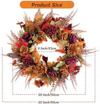 Fall Wreaths for Front Door 22 Inch Autumn Wreath with Burnt Orange Chrysanthemum Peonies Flowers Maple Leaves Farmhouse Fall Wreath for Outdoor Porch Window Thanksgiving Harvest Decor - Image 5