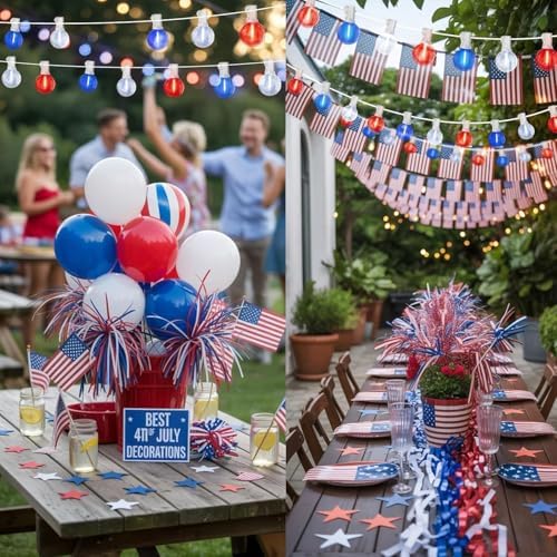 LAMPHOME 4-Pack 26Ft Outdoor Red White Blue String Lights, Patriotic Patio Light with 12+1 Edison Bulbs, LED Shatterproof String Lights for Outside Bistro Christmas Patio Party Decorations - Image 5