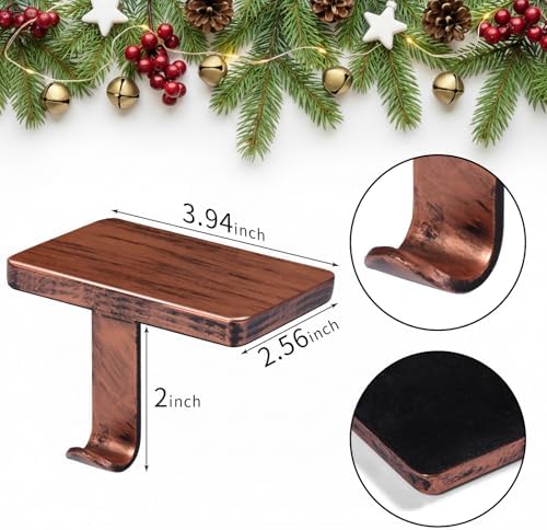 Copper Stocking Hangers for Mantel Set of 8, Heavy Weighted Christmas Stocking Holders with Protective Pads, Ideal for Fireplace Mantel, TV Stand, Stairs & Dresser Decor - Image 2