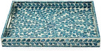 Serving Tray 15.7" X11.8", Lacquer Mother of Pearl Inlay Mosaic Tray, Rectangle Wooden Marble Tray with Handles Trays for Tea, Breakfast in Bed, Table (Blue) - Image 3