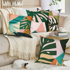 Tropical Leaves Throw Pillow Covers 24''x24'' Set of 4, Abstract Palm Tree Leaf Pillowcases Summer Green Hawaiian Cushion Covers for Couch Sofa Bedroom Farmhouse Livingroom Garden Patio - Image 3