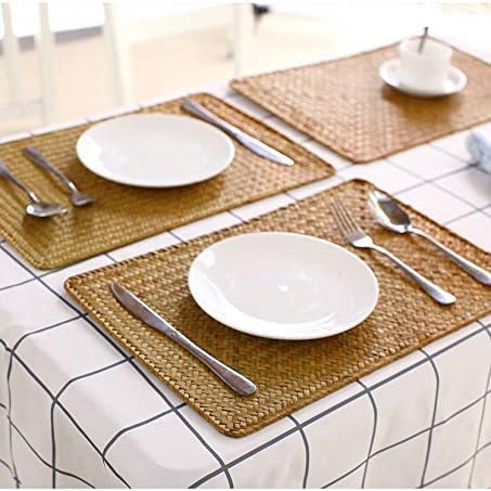 10 Pack Rectangular Woven Placemats, Rattan Wicker Table Mats, 17" x 12", Natural Seagrass Place Mats for Dining Table - Image 7