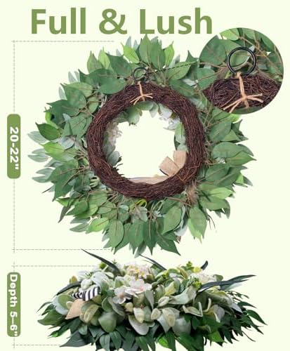 WREATHOME Spring Summer 22" Wreath for Front Door Window Porch Wall - Image 6