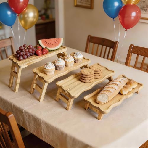 4 Tiered Serving Tray for Party Pine Wood Foldable Tiered Tray Stand - Image 3