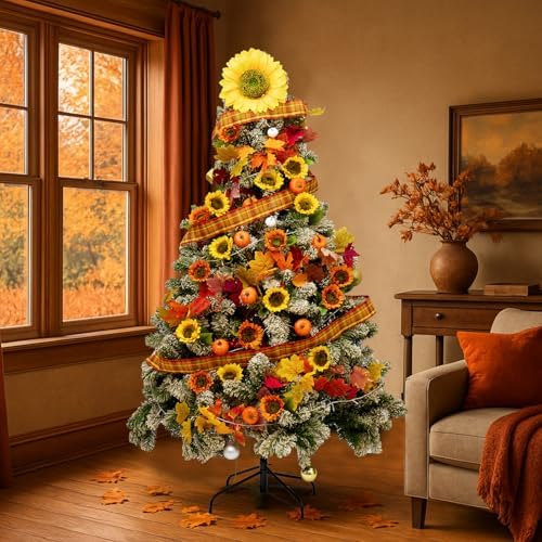 39 Pcs Fall Maple Leaf Sunflower Tree Decoration Set Leaf Garlands 2.5 Inch × 9.8 Yd Orange Harvest Ribbon Sunflower Pumpkin Thanksgiving Hanging Decor for Fall Autumn Thanksgiving Tree ﻿ by Unknown