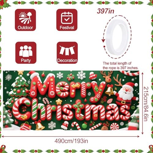 Traditional Christmas Garage Door Banner 16x7 Ft - Merry Christmas with Classic Decor for Double Car Garage Outdoor Indoor Holiday Decor - Image 4