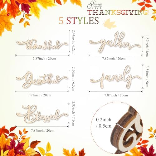 Jetec 40 Pieces Thanksgiving Decor Thankful Grateful Blessed, Wood Color - Image 2