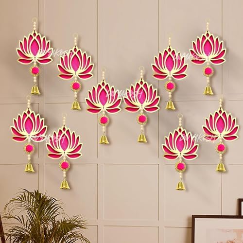 Divyakosh Fabric & Beads Lotus Hangings for Decoration,Pack of 10,Color,Pink,Door/Wall Decor,Mandir Pooja Room,Temple Decor,Export Quality,Wedding Backdrop Decorative Items,Size,9 Inch - Image 6