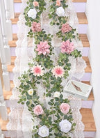 Waipfaru 2 Pcs Flower Garland, 12.14ft Eucalyptus Garland Vines with Flowers for Wedding Reception Table Mantle Spring Room Decor (Rose Pink) - Image 6