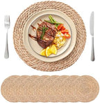 13.8'' Round Woven Placemats Set of 8, Boho Wicker Chargers, Terrekraft by TerrekraftMakeLuxuryTraysAffordable