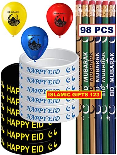 (98 Pack) Eid Balloons Eid Pencils Eid wristbands Eid Mubarak decoration EID Favors Eid decor Eid gifts Islamic wall decoration Ramadan favors Ramadan decoration Islamic Favors Muslim gifts - Image 5