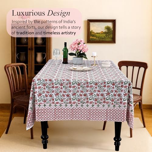 CPC Tablecloth 100% Cotton 70x118 Inch Indian Block Print Rectangle Table Cover, Table Cloth for Weddings, Spring/Summer, Barbeque - Red Garnet - Image 2