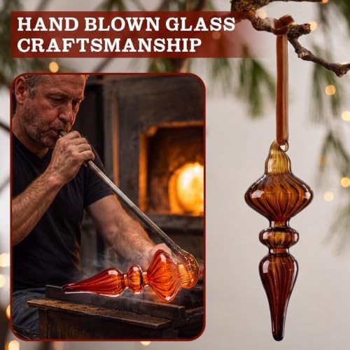 12 Pcs Vintage Glass Finial Christmas Ornaments, Dark Brown - Image 5