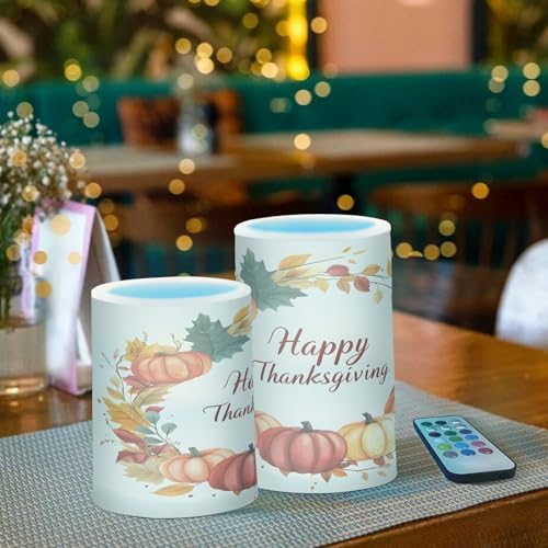 ALAZA Pumpkin Happy Thanksgiving Flickering Flameless Candles Battery Operated with Remote Timer,Tea Light Candles LED Pillar Votive Candles Set of 2 for Outdoor Indoor Decorations - Image 6