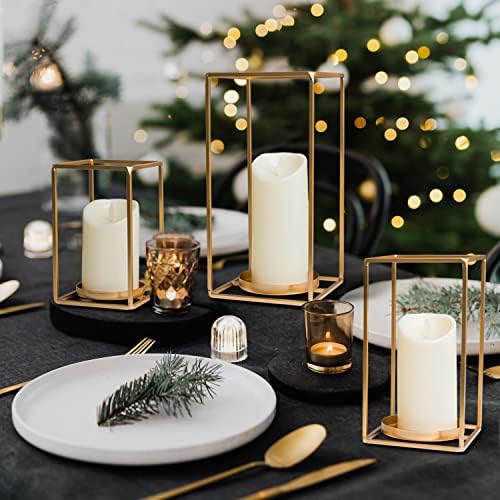 HPC Decor 3PCS Gold Metal Lanterns Decorative- 7in 9in 11in Candle Lantern Holders for Home Decor- Modern Farmhouse Lantern Decor for Wedding Table Centerpieces,Living Room,Dining Room,Party,Holiday. - Image 3