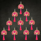 Divyakosh Fabric and Beads Lotus Hangings, Pack of 10 | Pink | Decoration Home Decor Wall Door Mandir Pooja Room, Pink Lotus Tassel Wall Hanging, Wedding Backdrop Decorative, Size - 9 Inch by Divyakosh