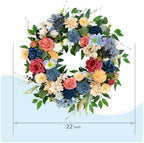 22 inch Spring Wreath Artificial Flower Wreaths Spring Summer Yellow Blue Rose Hydrangea Wreaths Front Door Hallway Window Decoration Wedding Birthday Decoration - Image 2