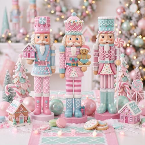 Simgoing 3 Pcs Pastel Christmas Nutcracker Gingerbread Resin Nutcrackers by Simgoing