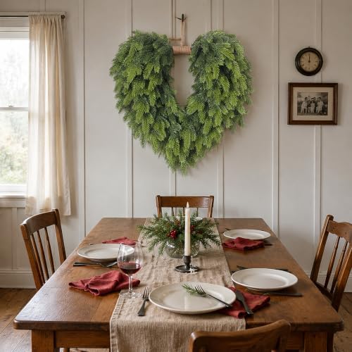 24" Artificial Norfolk Pine Heart-Shaped Christmas Wreath for Front Door - Image 4