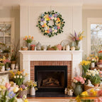 Spring Wreaths for Front Door,Summer Wreath with Rose and Dahlia Flowers,24 Inch Floral Door Wreath for All Seasons Outside Outdoor Indoor Wall Wedding Holiday Home Farmhouse Decor - Image 5