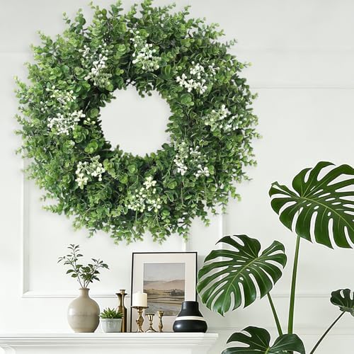 26'' Large Boxwood Wreath for Front Door Artificial Spring Wreath Boxwood Leaves Greenery Outdoor Door Wreaths for Porch Window Home Farmhouse Wall Decor Green Year Round Indoor Outdoor All Seasons - Image 6