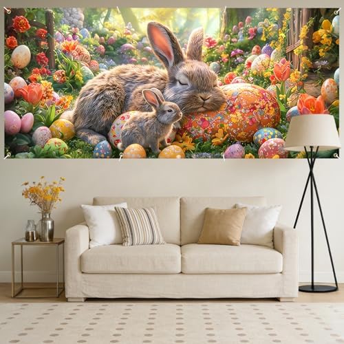 6x13 FT Easter Bunny Garage Door Banner - Colorful Egg Floral Backdrop, Large Indoor Garage Door Cover,Holiday Decoration for Home,Yard,Party - Image 6