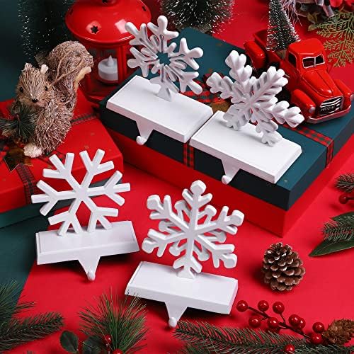 URATOT Pack of 4 Christmas Stocking Holders Snowflake Stocking Hangers Mantel Stocking Hooks for Christmas Decoration, White - Image 4