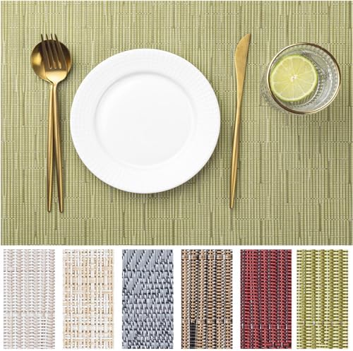 LEXMORE Placemats Set of 12 Vinyl/Plastic Woven Place Mats for Kitchen Table Indoor/Outdoor Washable Placemat Wipeable Dining Table Mats(Pea Green) by lexmore