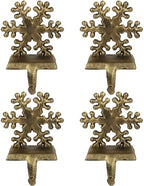 OCTERIC 4Pcs Stocking Holders, Snowflake Pattern Retro Metal Mantel Hooks, Anti-Slip Heavy Duty Solid Cast Iron Mantle Hangers Xmas Décor for Fireplace Holiday Indoor Decoration by OCTERIC