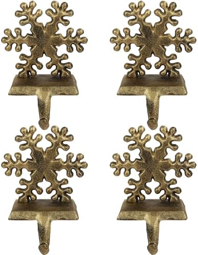 OCTERIC 4Pcs Stocking Holders, Snowflake Pattern Retro Metal Mantel Hooks, Anti-Slip Heavy Duty Solid Cast Iron Mantle Hangers Xmas Décor for Fireplace Holiday Indoor Decoration by OCTERIC