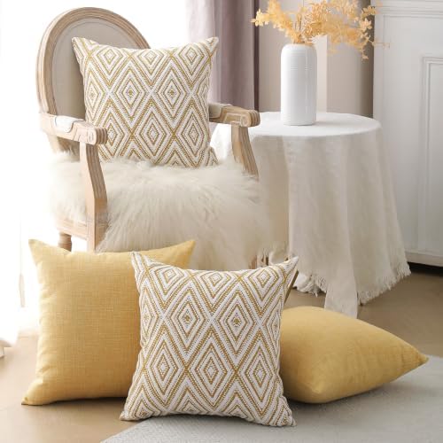 HPUK Throw Pillow Covers 18x18, 4 Pack, Ochre Textured Couch Pillow Covers - Image 4