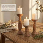 BANOMII Rustic Wooden Pillar Candle Holders Set of 3, 12'' 9'' 6'' Farmhouse Wood Candle Stand for Table Centerpieces, Vintage Tall Candleholders Fireplace Mantel Decor for Living Room, Brown - Image 4