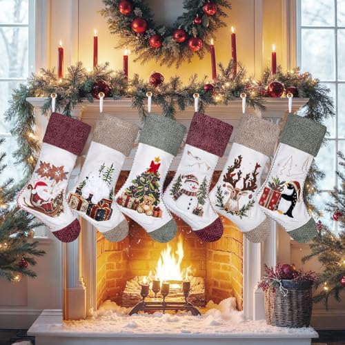 LUBOT New Christmas Stockings Set of 5 Pack 20" Large Rustic Traditional Holiday Fireplace Hanging Decorations Classic Plush Mantel Décor Xmas Soft Stocking Thick for Family - Image 5