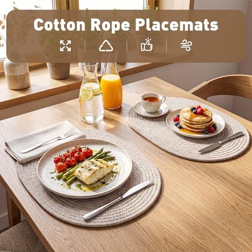 Set of 12 Oval Woven Placemats 16x12 Inch Cotton Rope Plate Chargers Farmhouse Boho Brown Placemats, Washable Non Slip Heat Resistant Table Mats for Kitchen Dining Room Outdoor Patio Decor - Image 4