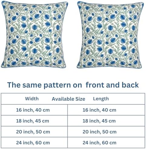 Ridhi Block Print Queen Blue Pillow Cover 24" x 24" (Pack of 2) Decorative Couch Pillows for Living Room, Farmhouse Chic Boho Cute Outdoor Pillows Covers Gifts for Spring, Mother's Day - Image 5