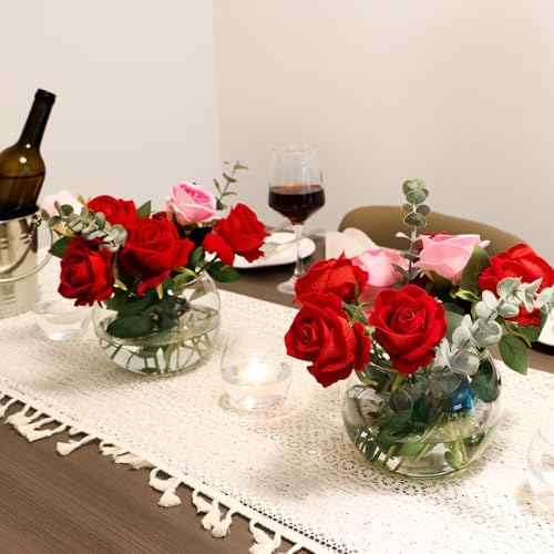 Set of 4 Clear Glass Flower Vases, 6” W x 4.4” H, Bubble Bowl Vases - Image 4