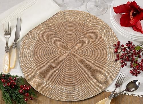 Beaded Placemats for Dining Table Dia 13" Gold Tonal Set of 4 - Image 2