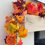CQURE 14 Pack Fall Leaf Garland with Lights, Fall Vines Autumn Garland LED Lights Artificial Maple Fall Leaves Thanksgiving Decor for Home Wedding Fireplace Party - Image 7