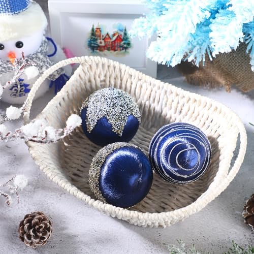 Shappy 12 Pcs Christmas Ball Tree Ornaments Silk Satin 3.15 Inch, Navy Blue - Image 2