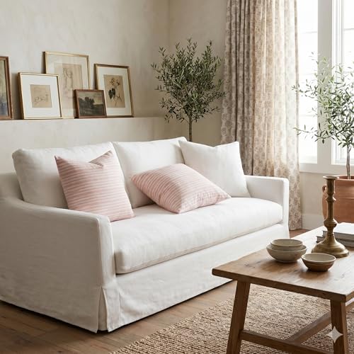 Decorative Pillow Cover French Country Pillow Cover Cottage Decor Floral Block Print, Farmhouse Decorative Cushion Cover, Spring Pillow Cover Line and Loop (Blush Peach) - Image 5