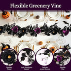 Aneco Artificial Eucalyptus Garland with Flowers 6FT Black Flower Garland Halloween Artificial Rose Floral Vine Garlands for Halloween Wedding Party Backdrop Wall Table Mantle Table Decor - Image 3