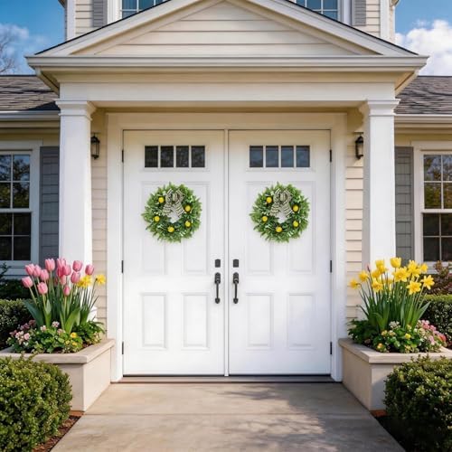 Garvee 20 Inch Lemon Wreath for Front Door, Spring Summer Wreath with Artificial Yellow Lemon, Lamb Ear Leaves & Bow for Famhouse Porch Home Kitchen Wall Decor - Image 7