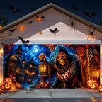 Halloween Garage Door Banner 7x16ft, Gothic Grim Reaper with Lantern - Image 3