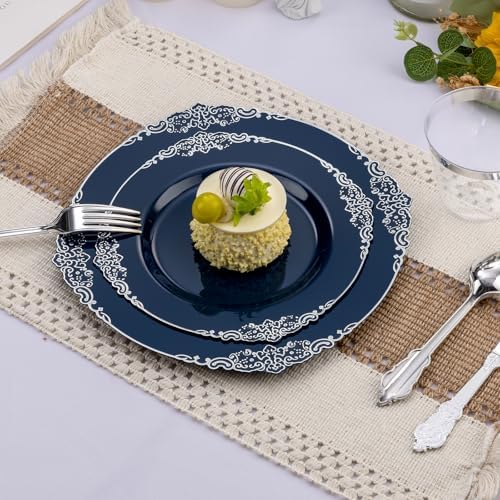 Bestluck 350PCS Navy Blue Plastic Plates for 50 Guests - Image 5