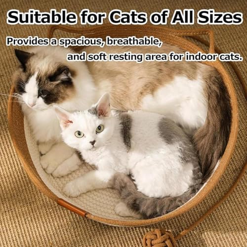 Instinct Basket, Stimuli Handwoven cat Basket Rope Cotton with Cushion, Eliminates Bed Rejection Round Pet Basket, Boho Catbed for Cats Handwoven Scratchable Breathable Weave (Large-A) - Image 4