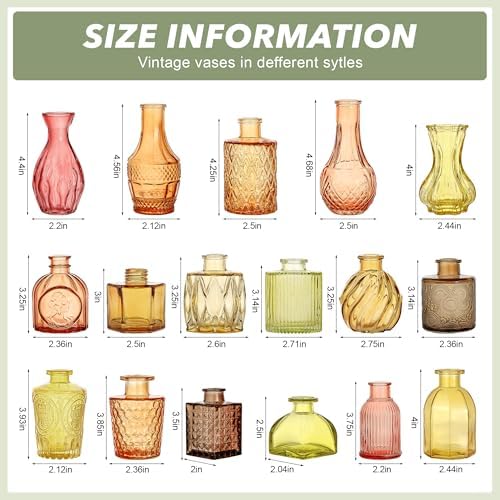 Colored Glass Vases Bulk 32 Pcs - Assorted Vintage Bud Vases - Image 4