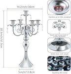 20.3'' Tall 5 Arm Candle Holder Centerpiece for Table, Metal Candelabra Candle Holder, Retro Candlestick Table Centerpieces for Party, Events, Home, Wedding Decor (1Pc, Silver) - Image 4