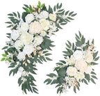 Odouzy Pack of 2 Wedding Arch Decorations Artificial Hanging Flowers Floral Swag for Wedding Welcome Sign Backdrop Balloon Arch Home Party Bridal Ceremony Reusable(White) by Odouzy