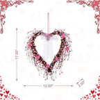 Glitzhome Valentine's Day Wreath 17" Heart Shaped Wreath with Pink Berry and Heart for Front Door Artificial Wreaths for Wedding Festival Anniversary Decor - Image 2